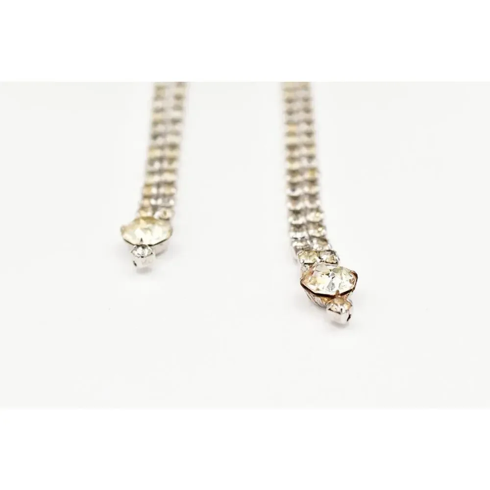 Vintage Crystal Necklace Prong Rhinestone Lariat Tie Wrap Retro Glitz 50s BinA17